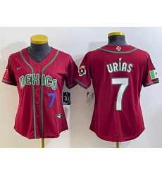 Women's Mexico Baseball #7 Julio Urias Number 2023 Red World Baseball Classic Stitched Jersey3