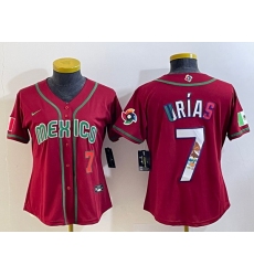 Women's Mexico Baseball #7 Julio Urias Number 2023 Red World Baseball Classic Stitched Jersey4