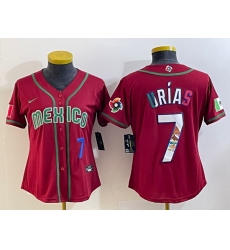 Women's Mexico Baseball #7 Julio Urias Number 2023 Red World Baseball Classic Stitched Jersey5