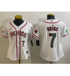 Women's Mexico Baseball #7 Julio Urias Number 2023 White World Classic Stitched Jersey7