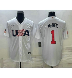Men USA Baseball #1 Jeff McNeil 2023 White World Classic Stitched Jersey II