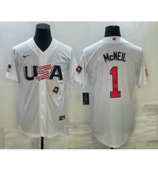 Men USA Baseball #1 Jeff McNeil 2023 White World Classic Stitched Jerseys