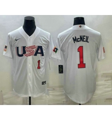 Men USA Baseball #1 Jeff McNeil Number 2023 White World Classic Stitched Jersey 1