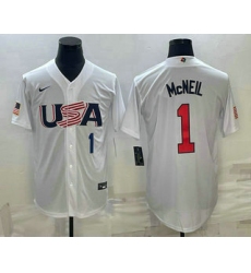 Men USA Baseball #1 Jeff McNeil Number 2023 White World Classic Stitched Jerseys