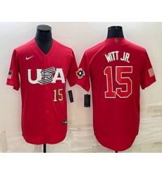Men USA Baseball #15 Bobby Witt Jr Number 2023 Red World Baseball Classic Stitched Jersey 1