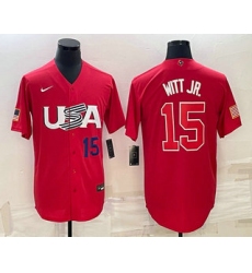 Men USA Baseball #15 Bobby Witt Jr Number 2023 Red World Baseball Classic Stitched Jersey 2