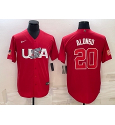 Men USA Baseball 20 Pete Alonso 2023 Red World Baseball Classic Stitched Jersey