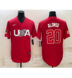 Men USA Baseball #20 Pete Alonso 2023 Red World Classic Stitched Jersey 2