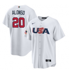 Men USA Baseball 20 Pete Alonso 2023 White World Baseball Classic Replica Stitched Jersey