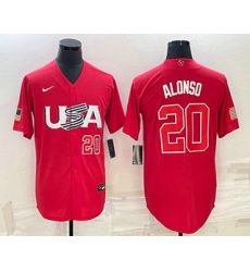 Men USA Baseball #20 Pete Alonso Number 2023 Red World Classic Stitched Jersey 1