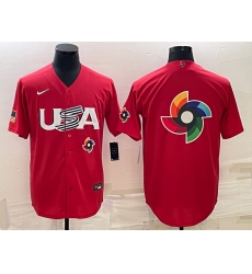 Men USA Baseball 2023 Red World Baseball Big Logo With Patch Classic Stitched Jersey