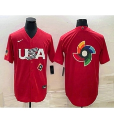 Men USA Baseball 2023 Red World Big Logo With Patch Classic Stitched Jerseys
