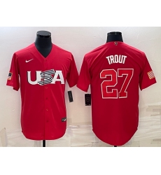 Men USA Baseball 27 Mike Trout 2023 Red World Baseball Classic Stitched Jersey