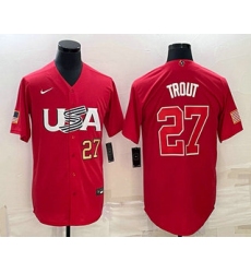 Men USA Baseball #27 Mike Trout Number 2023 Red World Classic Stitched Jersey 1