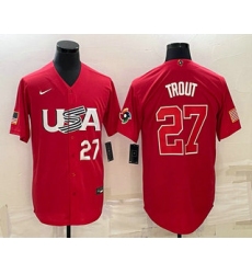 Men USA Baseball #27 Mike Trout Number 2023 Red World Classic Stitched Jersey 2
