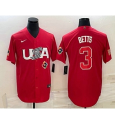 Men USA Baseball #3 Mookie Betts 2023 Red World Classic Stitched Jersey 2