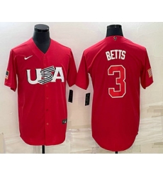 Men USA Baseball #3 Mookie Betts 2023 Red World Classic Stitched Jerseys
