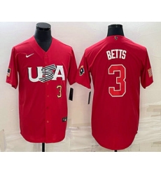 Men USA Baseball #3 Mookie Betts Number 2023 Red World Classic Stitched Jersey