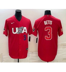 Men USA Baseball #3 Mookie Betts Number 2023 Red World Classic Stitched Jersey1