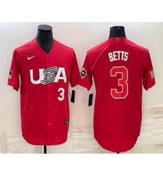 Men USA Baseball #3 Mookie Betts Number 2023 Red World Classic Stitched Jerseys