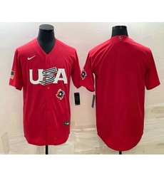 Men USA Baseball Blank 2023 Red World Classic Stitched Jersey 2