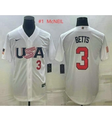 Mens USA Baseball #1 Jeff McNeil Number 2023 White World Baseball Classic Replica Stitched Jersey