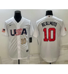 Men's USA Baseball #10 JT Realmuto Number 2023 White World Baseball Classic Stitched Jersey