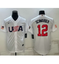 Men's USA Baseball #12 Kyle Schwarber 2023 White World Baseball Classic Stitched Jersey