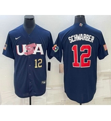 Mens USA Baseball #12 Kyle Schwarber Number 2023 Navy World Baseball Classic Stitched Jersey