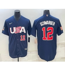 Men's USA Baseball #12 Kyle Schwarber Number 2023 Navy World Baseball Classic Stitched Jerseys
