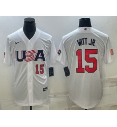 Men's USA Baseball #15 Bobby Witt Jr Number 2023 White World Baseball Classic Replica Stitched Jersey