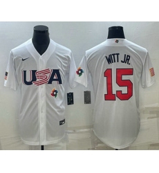 Men's USA Baseball #15 Bobby Witt Jr Number 2023 White World Baseball Classic Replica Stitched Jersey1