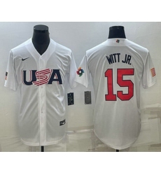 Men's USA Baseball #15 Bobby Witt Jr Number 2023 White World Baseball Classic Replica Stitched Jersey2
