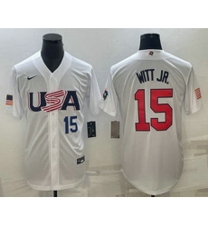 Men's USA Baseball #15 Bobby Witt Jr Number 2023 White World Baseball Classic Replica Stitched Jerseys