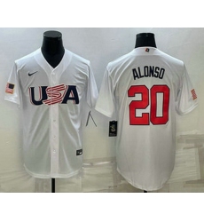 Men's USA Baseball #20 Pete Alonso 2023 White World Baseball Classic Stitched Jerseys