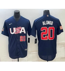 Men's USA Baseball #20 Pete Alonso Number 2023 Navy World Baseball Classic Stitched Jersey
