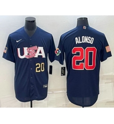Men's USA Baseball #20 Pete Alonso Number 2023 Navy World Baseball Classic Stitched Jerseys