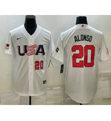 Men's USA Baseball #20 Pete Alonso Number 2023 White World Baseball Classic Stitched Jersey