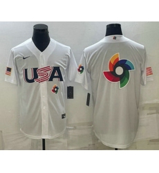 Men's USA Baseball 2023 White World Baseball Big Logo With Patch Classic Replica Stitched Jerseys