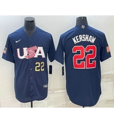 Men's USA Baseball #22 Clayton Kershaw Number 2023 Navy World Baseball Classic Stitched Jersey