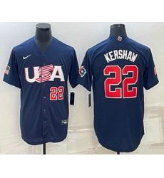 Men's USA Baseball #22 Clayton Kershaw Number 2023 Navy World Baseball Classic Stitched Jerseys