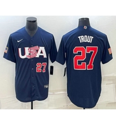Men's USA Baseball #27 Mike Trout Number 2023 Navy World Baseball Classic Stitched Jerseys