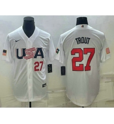 Men's USA Baseball #27 Mike Trout Number 2023 White World Baseball Classic Replica Stitched Jersey