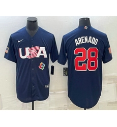Men's USA Baseball #28 Nolan Arenado 2023 Navy World Baseball Classic Stitched Jerseys
