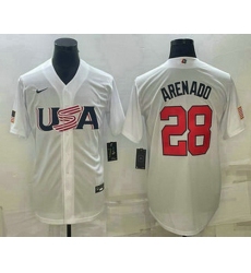 Men's USA Baseball #28 Nolan Arenado 2023 White World Baseball Classic Replica Stitched Jersey
