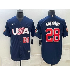 Men's USA Baseball #28 Nolan Arenado Number 2023 Navy World Baseball Classic Stitched Jersey