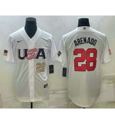 Mens USA Baseball #28 Nolan Arenado Number 2023 White World Baseball Classic Replica Stitched Jersey