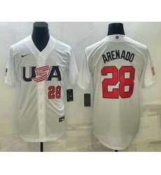 Men's USA Baseball #28 Nolan Arenado Number 2023 White World Baseball Classic Replica Stitched Jersey