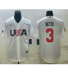 Men's USA Baseball #3 Mookie Betts 2023 White World Baseball Classic Replica Stitched Jersey