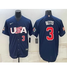 Men's USA Baseball #3 Mookie Betts Number 2023 Navy World Baseball Classic Stitched Jerseys